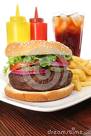 Hamburger, french fries and cola fast food meal Stock Photo