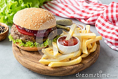 Hamburger, french fries and ketchup Stock Photo