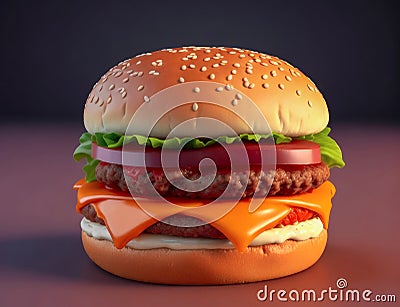 Hamburger fresh burger fast food with beef and cheddar cheese Stock Photo
