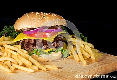 Hamburger & Fries Stock Photo