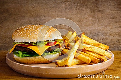 Hamburger and fries Stock Photo