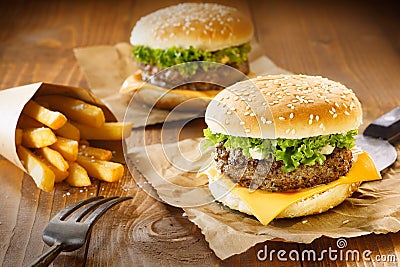 Hamburger and fries Stock Photo