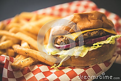 Hamburger and Fries Stock Photo