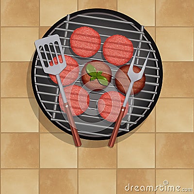 Hamburger on grill Stock Photo