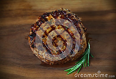 Hamburger, grilled ground beef meat patty, with grill marks Stock Photo