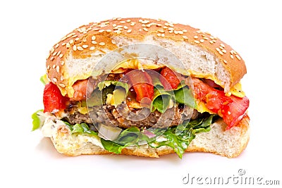 Hamburger half eaten Stock Photo