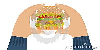 Hamburger holding in hand Vector Illustration