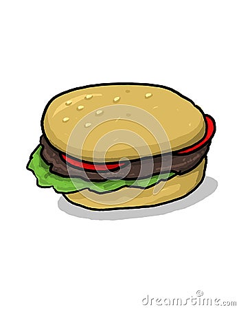 Beef burger with vegetables illustration on white background Cartoon Illustration