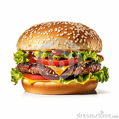 Hamburger Isolated On White - High-quality Uhd Image With Textural Surface Treatment Stock Photo