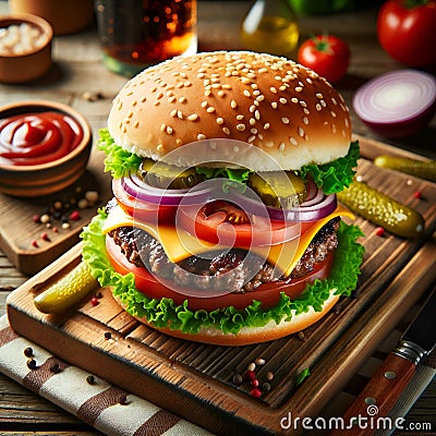 A hamburger in the kitchen Stock Photo