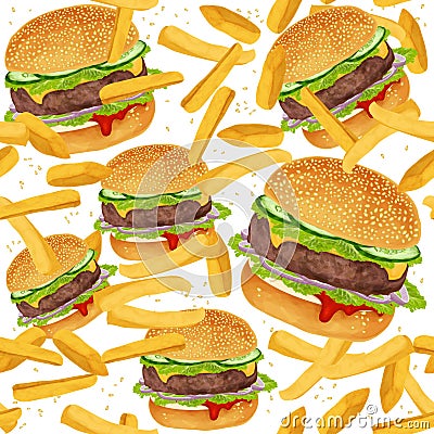 Hamburger seamless pattern Vector Illustration