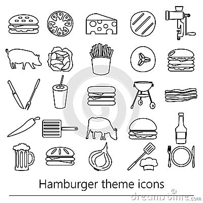 Hamburger theme modern simple outline icons set eps10 Vector Illustration