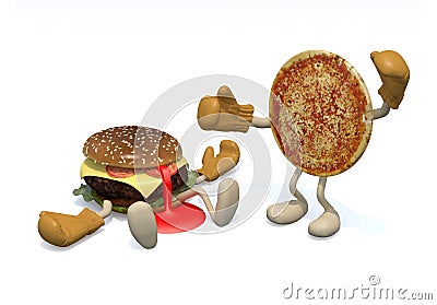 Hamburger vs pizza: the winner is pizza Cartoon Illustration