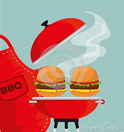 Hamburgers in the grill to the bbp sauce and apron Vector Illustration