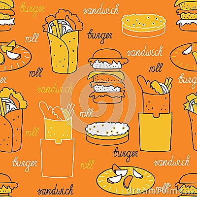 Hamburgers on an orange background Vector Illustration