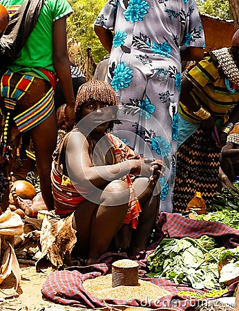 Hamer tribe girls Omo valley, Ethiopia Editorial Stock Photo