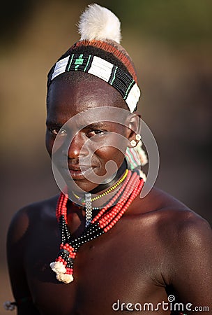 Hamer warrior in South Omo, Ethiopia. Editorial Stock Photo