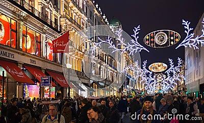 Hamley's toy store, Sales started in London. Regent street in Christmas lights Editorial Stock Photo