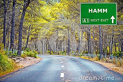 HAMM road sign against clear blue sky Stock Photo