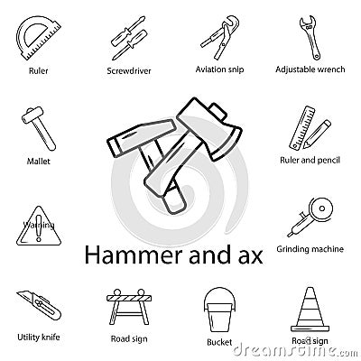 Hammer and Ax icon. Simple element illustration. Hammer and Ax symbol design from Construction collection set. Can be used for web Cartoon Illustration