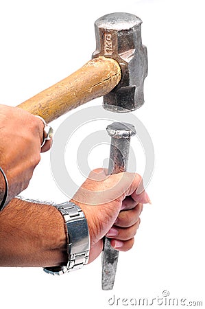 Hammer and chisel Stock Photo