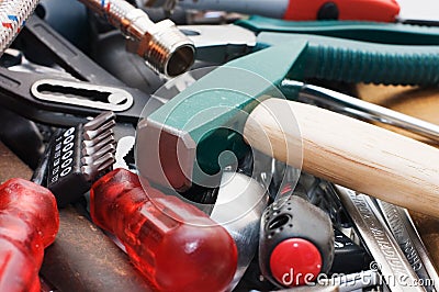 Hammer and different tools Stock Photo