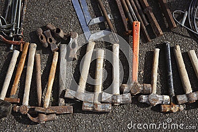 Hammer handtools hand tools collection pattern Stock Photo