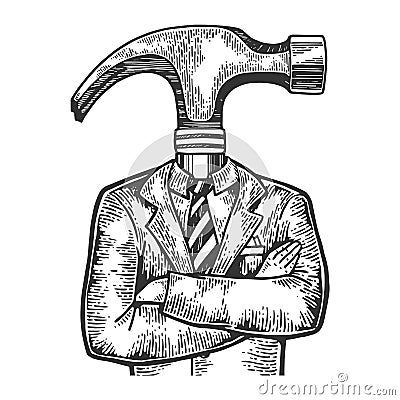 Hammer head businessman sketch engraving vector Vector Illustration