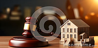 hammer house, toy house, lawyer service concept, court hammer, Stock Photo