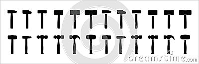 Hammer icon set. Assorted hammers vector icons set. Simple flat design. Symbol or sign for smith, blacksmith, metalwork, repair, Stock Photo
