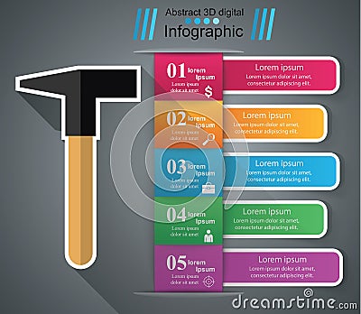 Hammer infographics. Origami vector style illustration. Vector Illustration