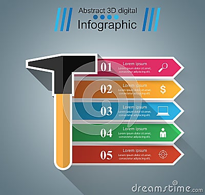 Hammer infographics. Origami vector style illustration. Vector Illustration