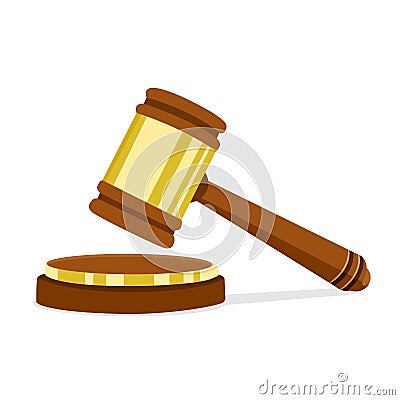 Vector illustration in flat design Wooden judge hammer of the chairman for adjudication of sentences and bills. Legal law and auct Vector Illustration