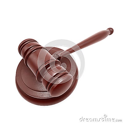 Hammer judgle. Wooden gavel top view isolated on white background. 3d rendering. Stock Photo