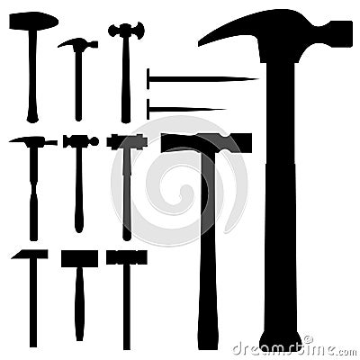 Hammer and mallet set in vector silhouette Vector Illustration
