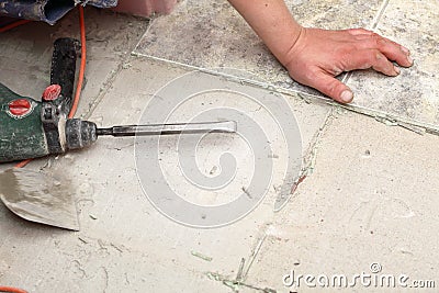 Hammer mason work floor tool Stock Photo