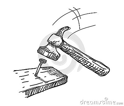 Hammer and Nail Doodle Vector Illustration