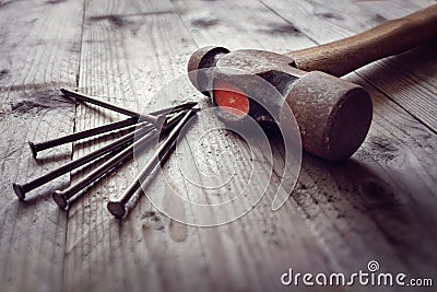 Hammer and nails Stock Photo