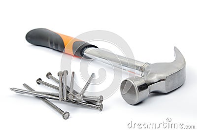 Hammer with nails Stock Photo