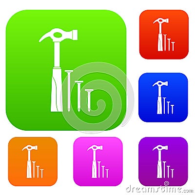 Hammer and nails set collection Vector Illustration