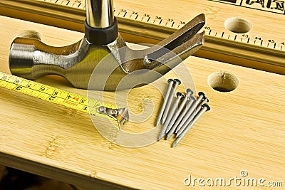 Hammer nails tape Stock Photo