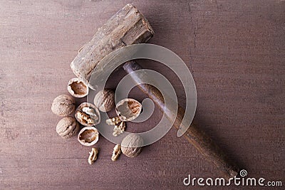 Hammer and nuts Stock Photo