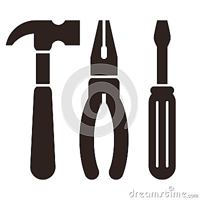 Hammer,pliers and screwdriver. Tools icon Vector Illustration