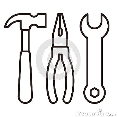 Hammer, pliers and wrench. Tools icon Vector Illustration