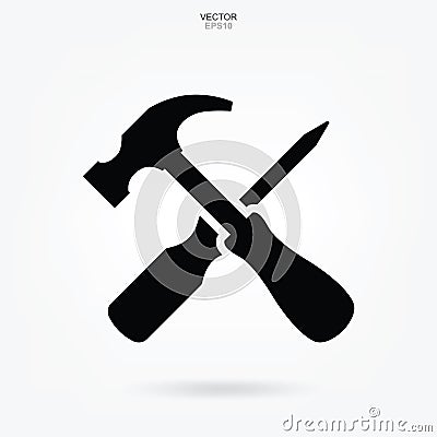 Hammer and screwdriver icon. Craftsman tool sign and symbol. Vector. Vector Illustration