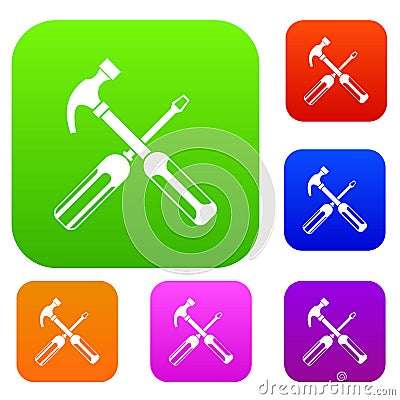 Hammer and screwdriver set collection Vector Illustration