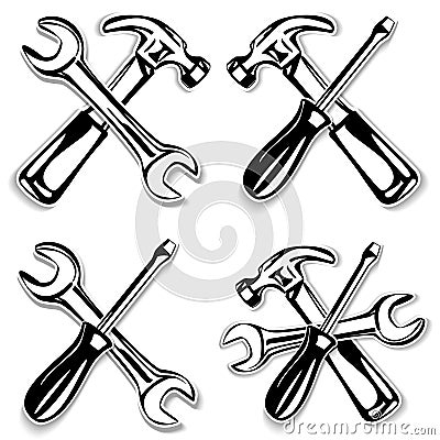 Hammer and screwdriver and wrench set icon Vector Illustration