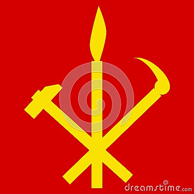 Hammer, sickle and calligraphy brush symbol of Workers Party Vector Illustration