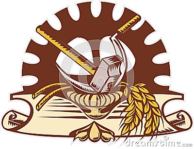 Hammer sickle wheat mechanical gear cog Stock Photo