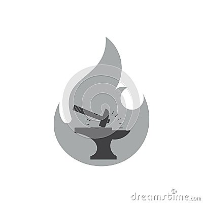 Hammer silhouette flame blacksmith symbol logo vector Vector Illustration